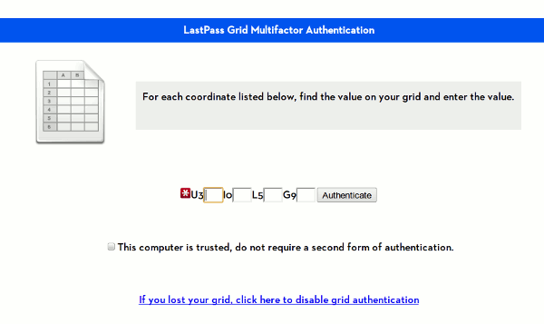 Lastpass-Grid-аутентификация