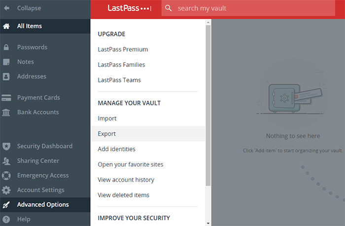 Lastpass Управление хранилищем