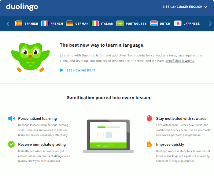 Изучайте язык, сайт Duolingo 1