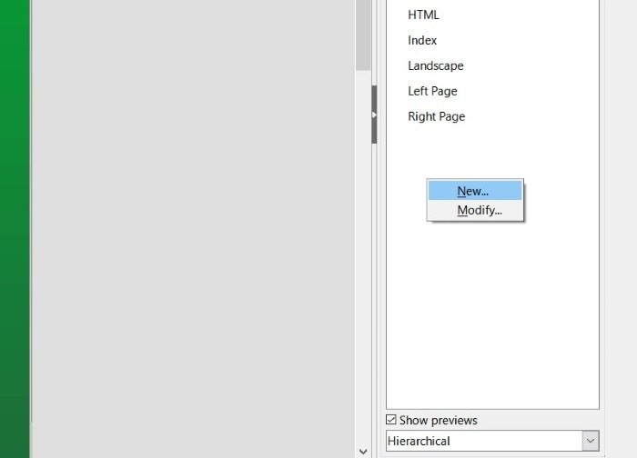 Снимок экрана сервисного меню «Новый стиль» в LibreOffice 7 Writer.