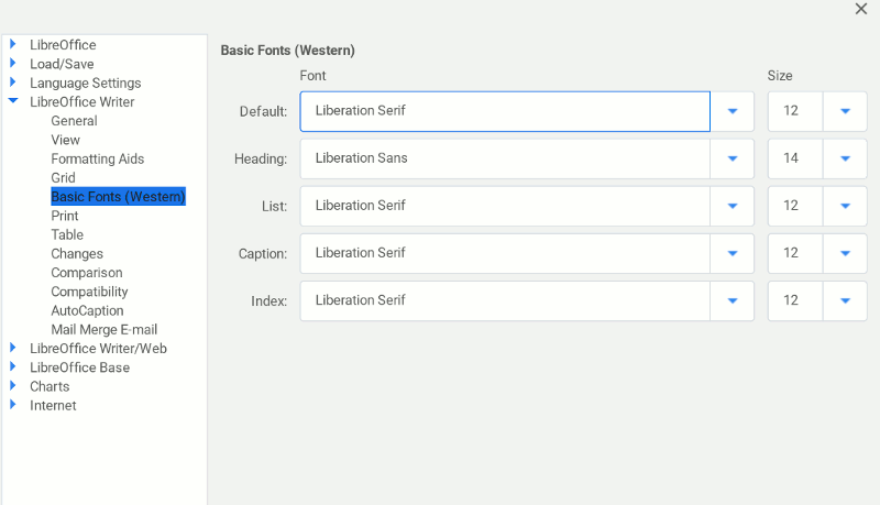 Libreoffice изменить параметры шрифта по умолчанию