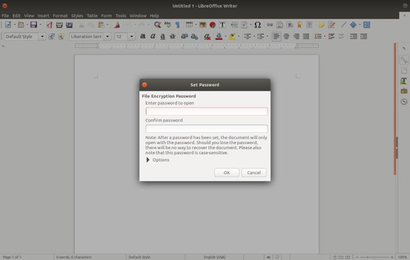 LibreOffice Выберите пароль