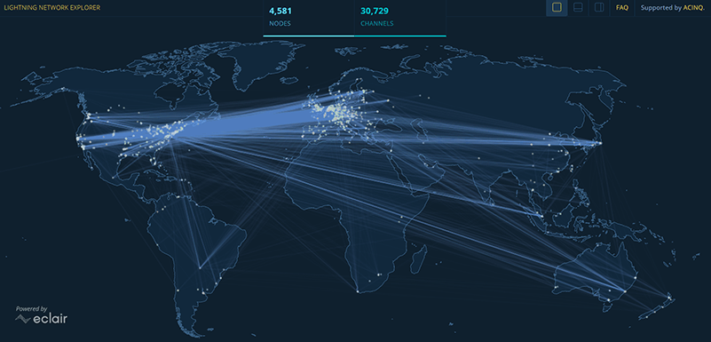 Карта Lightning Network Explorer