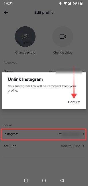 Отвязать Instagram от TikTok.