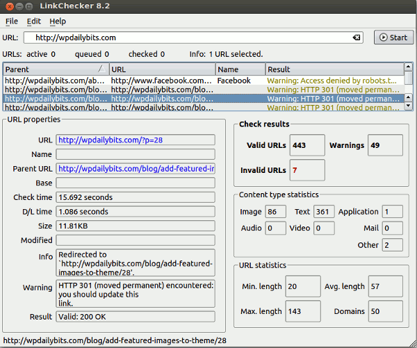 linkchecker-результат сканирования