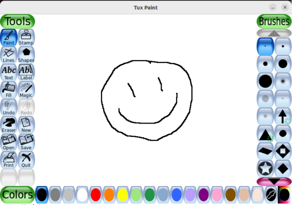 Базовый сеанс Tux Paint. В центре холста находится рисунок лица.