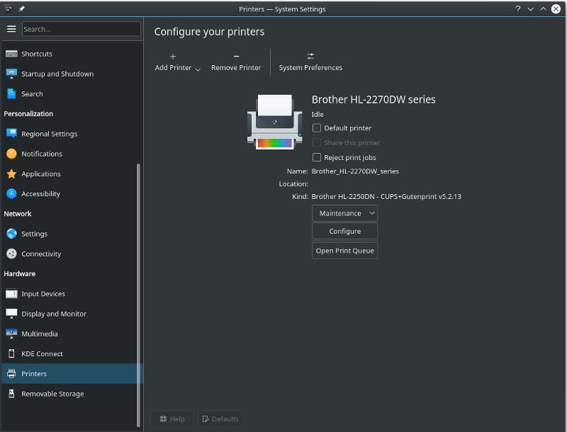 Добавлен KDE-принтер