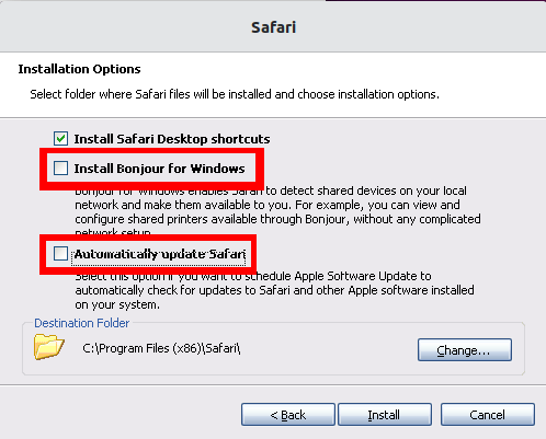 Linux Safari Install 09 Отключить обновления Bonjour