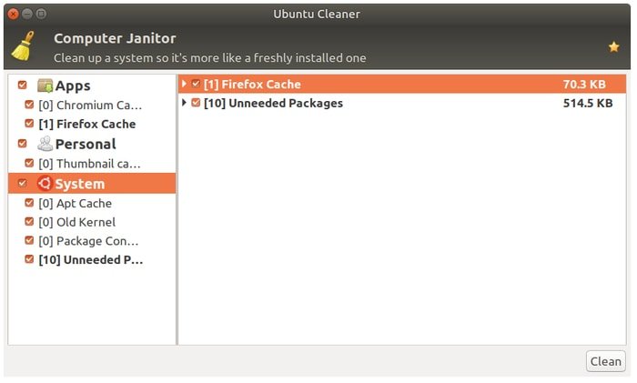 Инструменты очистки системы Linux Ubuntu Cleaner