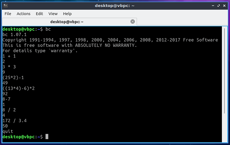 Терминальные калькуляторы Linux Gnubc