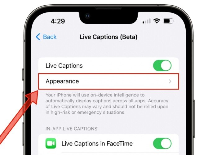 Внешний вид Live Cap Ios