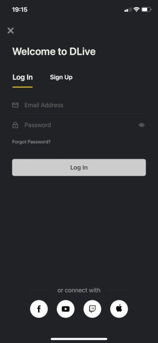 Приложения для потокового вещания для iOS Вход в Dlive