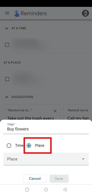 Напоминания на основе местоположения Android Google Set Place