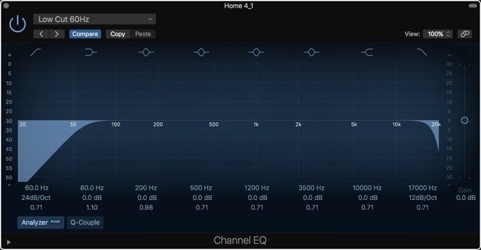 Настройки эквалайзера удаления шума Logic Pro X