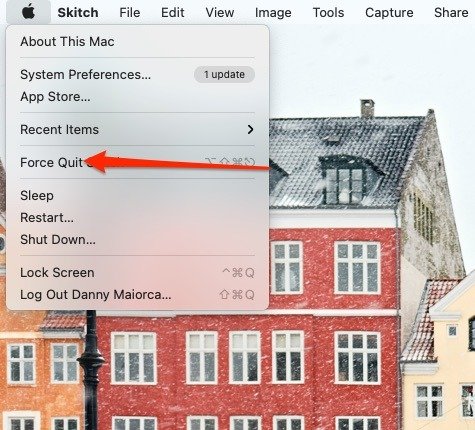 Снимок экрана, показывающий, как принудительно закрыть приложения на Mac