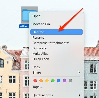 Снимок экрана, показывающий, как получить доступ к дополнительной информации о файле Mac