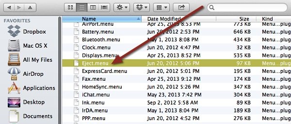 Дважды щелкните параметр Eject.menu.
