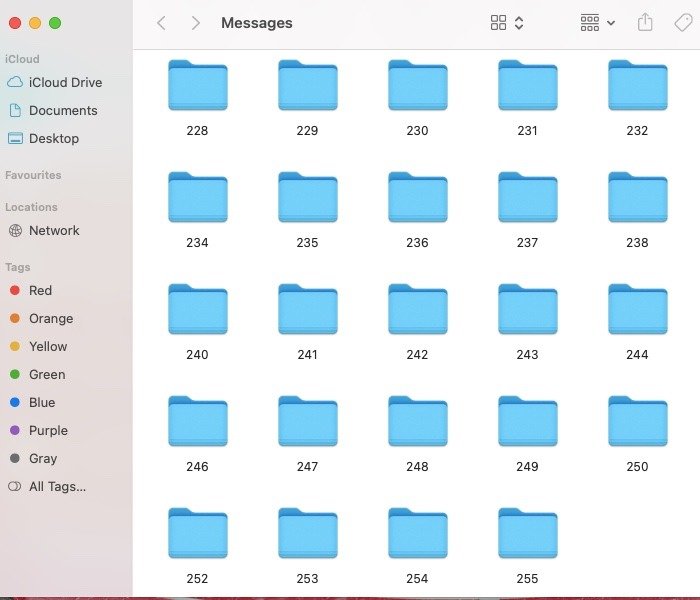 Снимок экрана папки «Сообщения» на Mac
