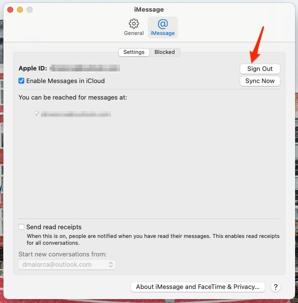 Снимок экрана, показывающий возможность выхода из приложения Mac Messages