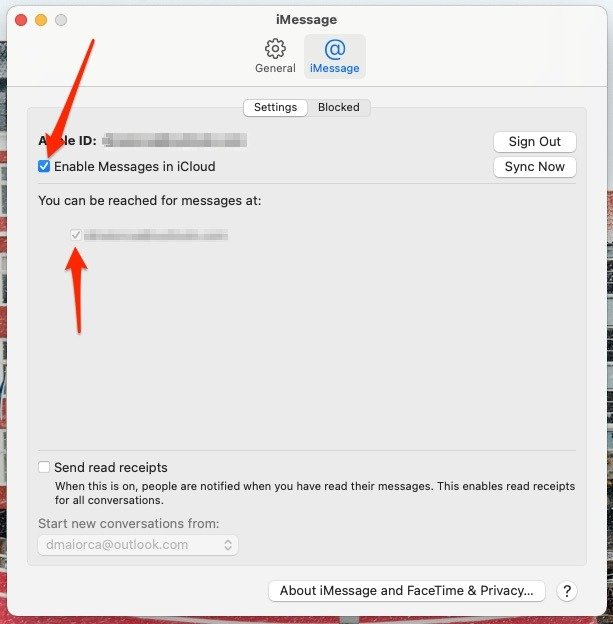 Снимок экрана, показывающий, как изменить настройки в приложении «Сообщения» для Mac.