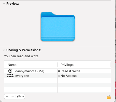 Снимок экрана, показывающий общий доступ к Mac и разрешения