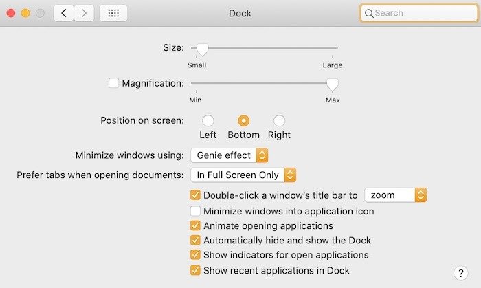 Системные настройки Mac Настройки Dock