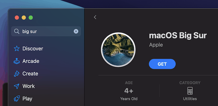 Загрузка macOS Big Sur из App Store.