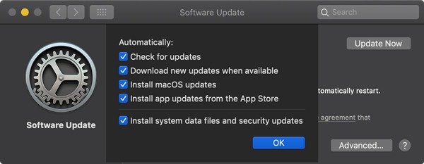 Параметры автоматического обновления Macos