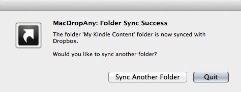 Сообщение с подтверждением успешной синхронизации папок MacDropAny.