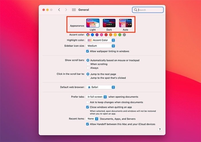 Внешний вид системных настроек Macos Dark Mode