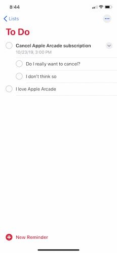 Сделать подзадачи Apple Reminders Iphone Второй метод
