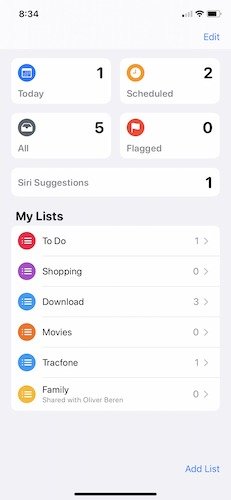 Сделать подзадачи Apple Reminders Iphone List