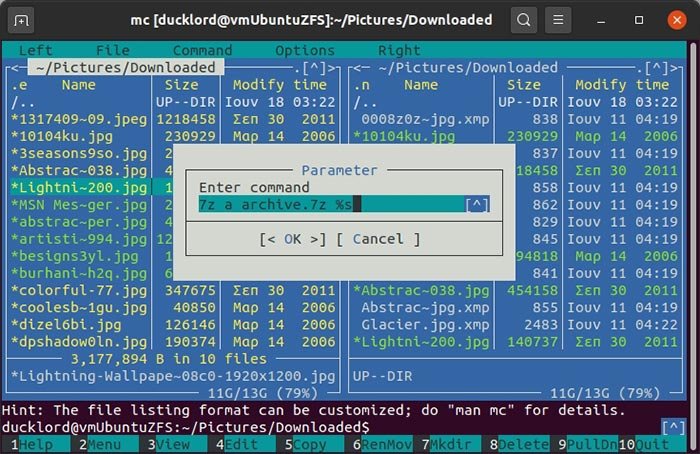 Управление архивами с помощью Mc вручную. Выбор 7z.