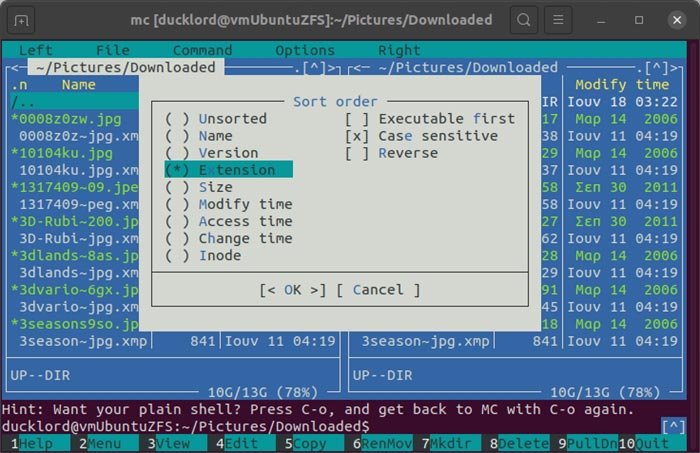 Управляйте архивами с помощью Mc Sort By Extension