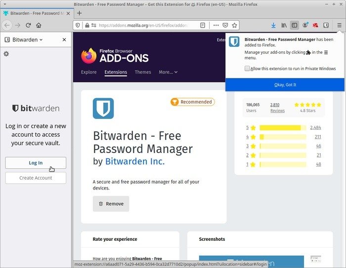 Управление паролями с помощью панели входа Bitwarden