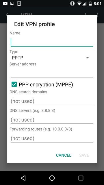 вручную подключиться к VPN-Android-VPN