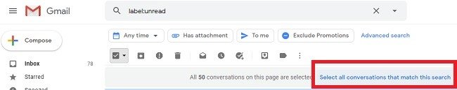 Отметить все непрочитанные электронные письма как прочитанные в Gmail и удалить их. Отметить выбор поиска.