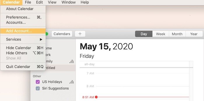 Приложение Master Mac Calendar Добавить новую учетную запись