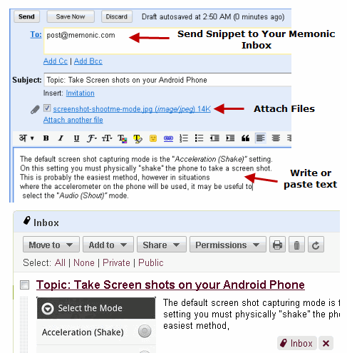 Отправка веб-вырезок по электронной почте в учетную запись Memonic