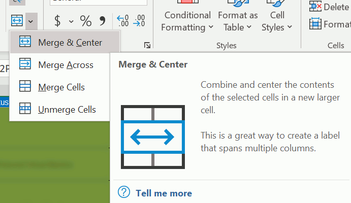 Вариант слияния Excel 1