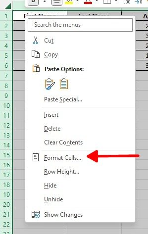 Формат Microsoft Excel Щелкните правой кнопкой мыши