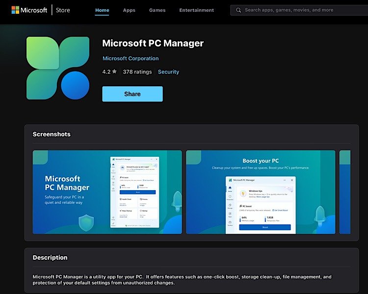Microsoft PC Manager Edge Bing Microsoft Store