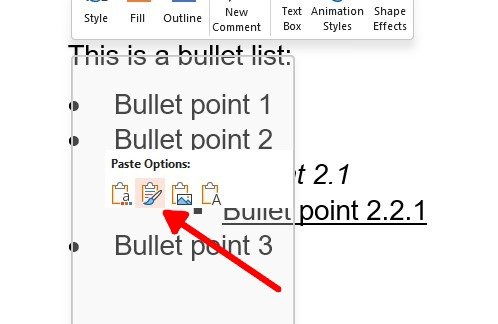 Параметры вставки Microsoft Powerpoint