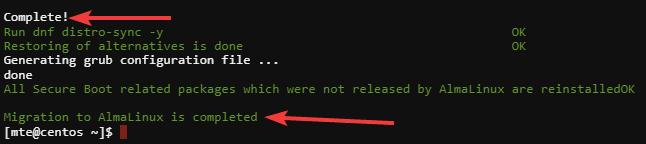 Миграция Centos Almalinux завершена