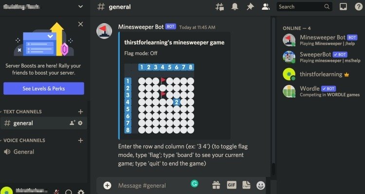 Игровой бот Minesweeper Discord