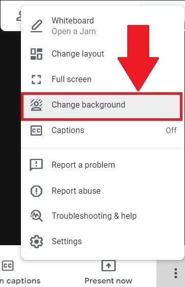 Дополнительные параметры Google Meet Изменить фон