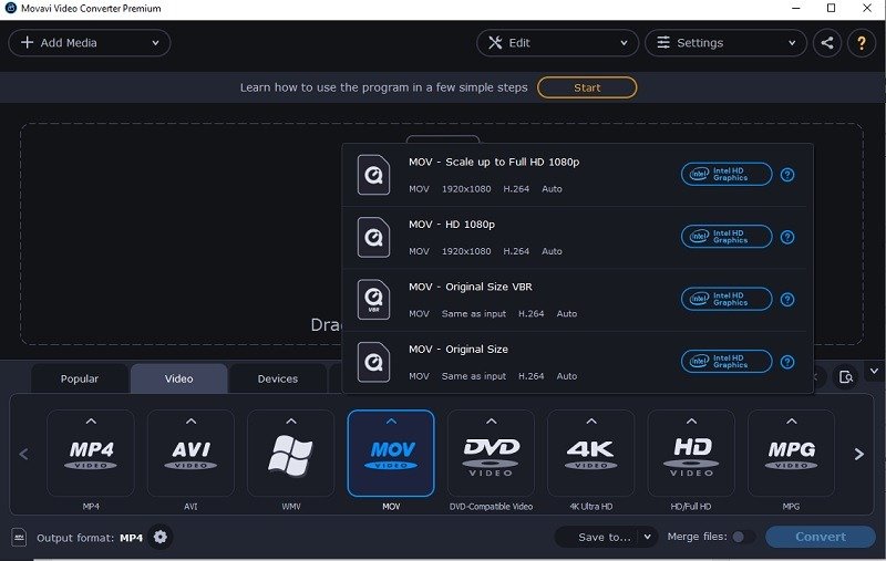 Movavi Video Converter: 20 премиум-форматов Mov