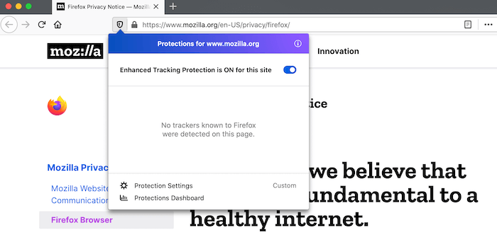 Функция расширенной защиты от отслеживания в Mozilla Firefox включена по умолчанию.