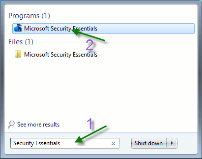 Запустите Microsoft Security Essentials