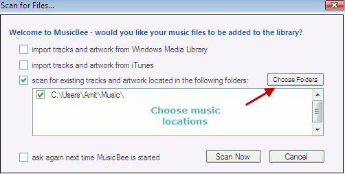 сканировать песни и аудио на компьютере с помощью musicbee